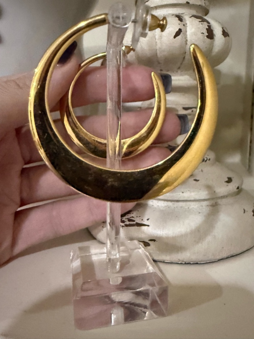 Monet Flat Moon Curve Hoops - Gold Tone - Picture 5 of 9